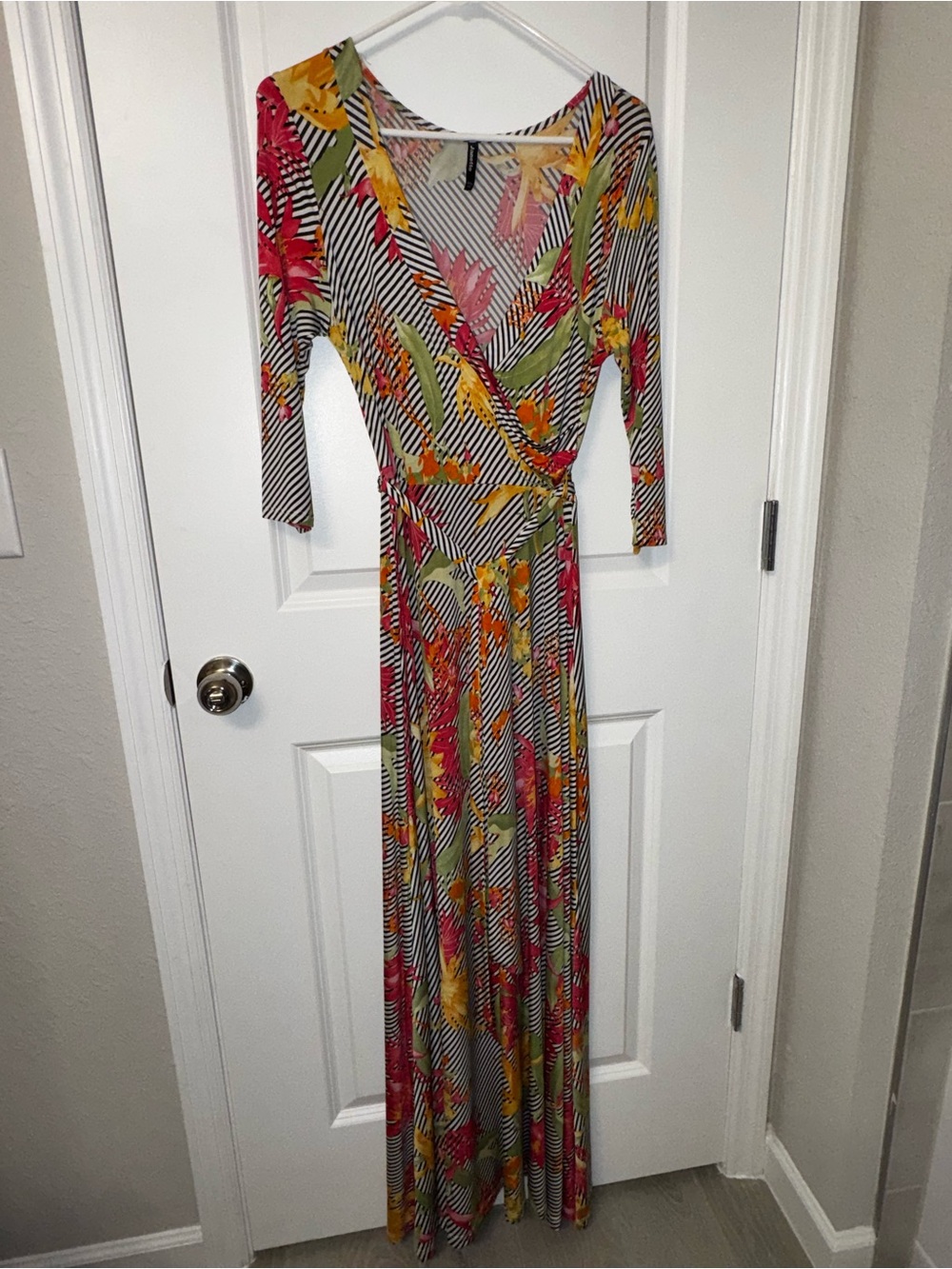 Floral Stripe Wrap Maxi Dress - Multicolor
